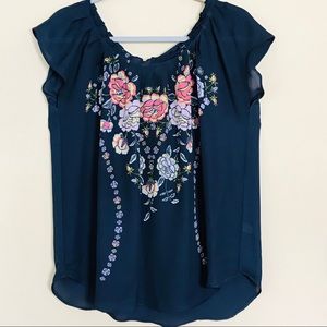 Lauren Conrad Gray Floral Tie Back Tank Top Sz L